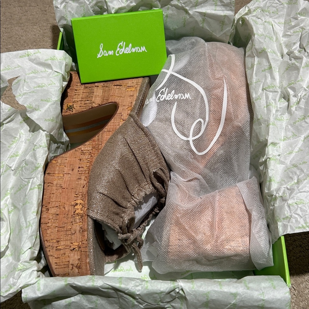 Sam Edelman Dova Platform Sandals Mules NIB Shoes $150 Metallic Fabric - Picture 9 of 9